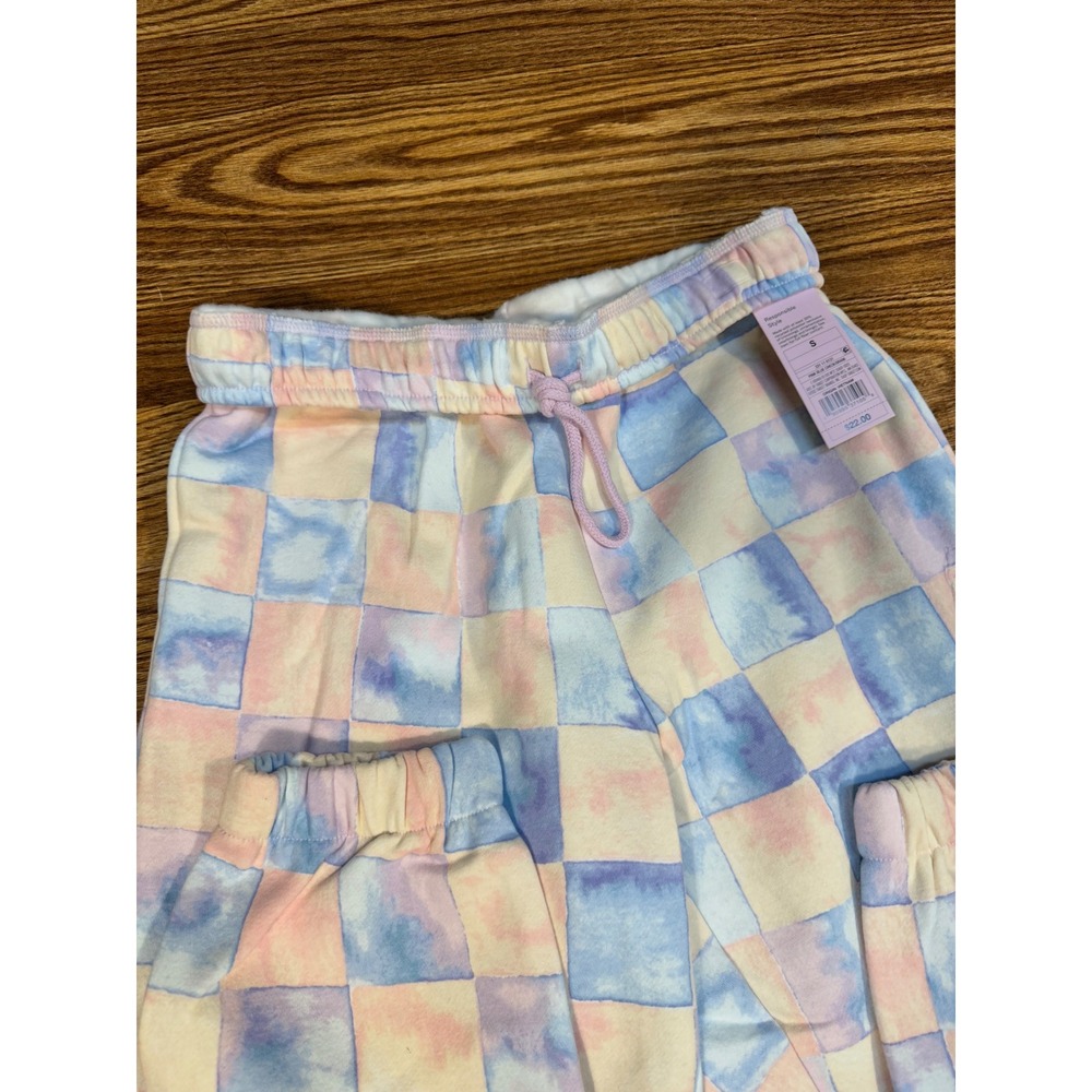 Wild Fable Women's Pastel Checkered Sweatpants Size S Drawstring Waist Joggers - Picture 3 of 7